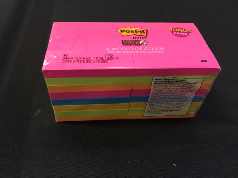 Photo 2 of Post-it Notes Super Sticky - Rio De Janeiro Colors 3 x 3, 90/Pad - 16 Pads/Pack