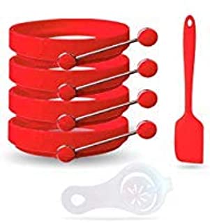 Photo 1 of All Prime Non Stick Silicone Egg Ring 4-Pack –Also Included ($9 Value) FREE Egg Separator Tool & Egg Spatula - Egg Ring- Egg Mold - Egg Rings for Frying Eggs - Pancake Rings - Pancake Mold
