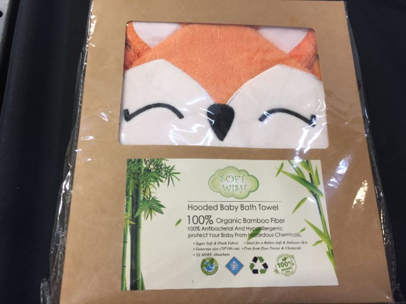 Photo 1 of Fox Style Bamboo Baby Hooded Bath Towel & Washing Glove Set - Size 40x28”, Soft and Comfortable, Ultra Absorbent, 100% Natural for Baby (Orange)
