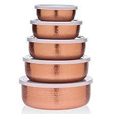 Photo 1 of Godinger 5 Piece Hammered Copper Plated Stackable Storage Bowl Set with airtight Lids BRAND NEW