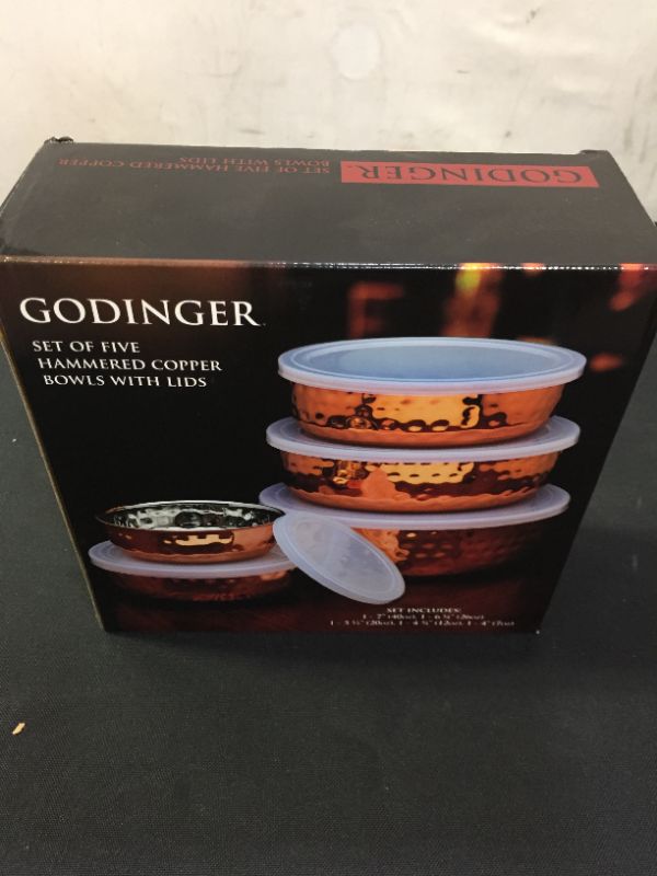 Photo 1 of Godinger 5 Piece Hammered Copper Plated Stackable Storage Bowl Set with airtight Lids BRAND NEW