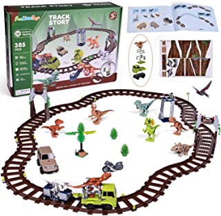 Photo 1 of Fun Little Toys Train Building Set with Dinosaur Building Block Toys, Building Tracks, Building Bricks Train Toy Party Favor for Boys and Girls 385 Pieces
