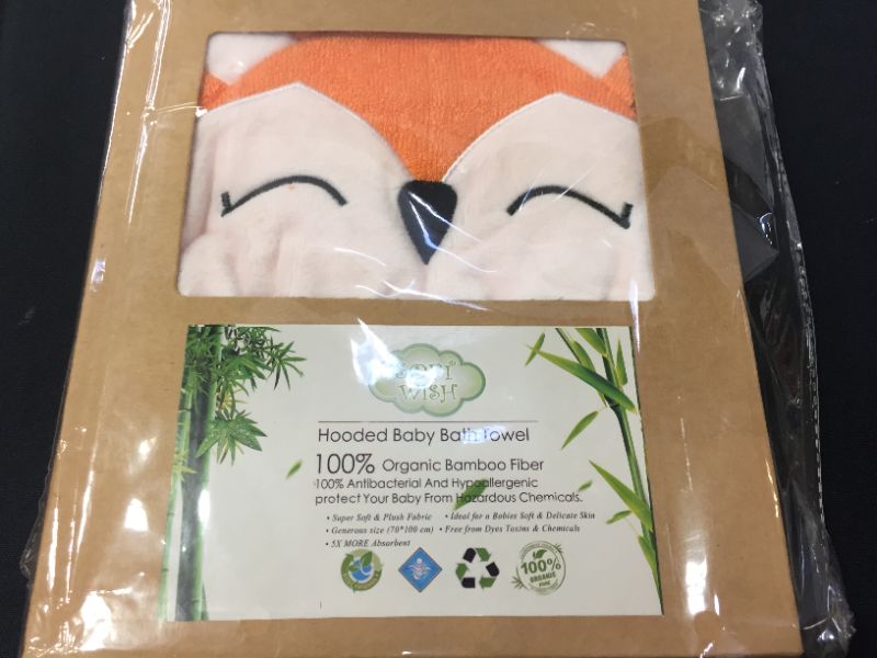 Photo 2 of Fox Style Bamboo Baby Hooded Bath Towel & Washing Glove Set - Size 40x28”, Soft and Comfortable, Ultra Absorbent, 100% Natural for Baby (Orange)
BRAND NEW, FACTORY SEALED 