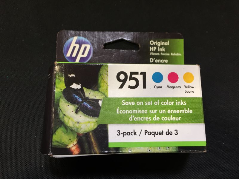 Photo 2 of Original HP 951 Cyan, Magenta, Yellow Ink Cartridges (3-pack) | Works with HP OfficeJet 8600, HP OfficeJet Pro 251dw, 276dw, 8100, 8610, 8620, 8630 Series | Eligible for Instant Ink | CR314FN FACTORY SEALED 