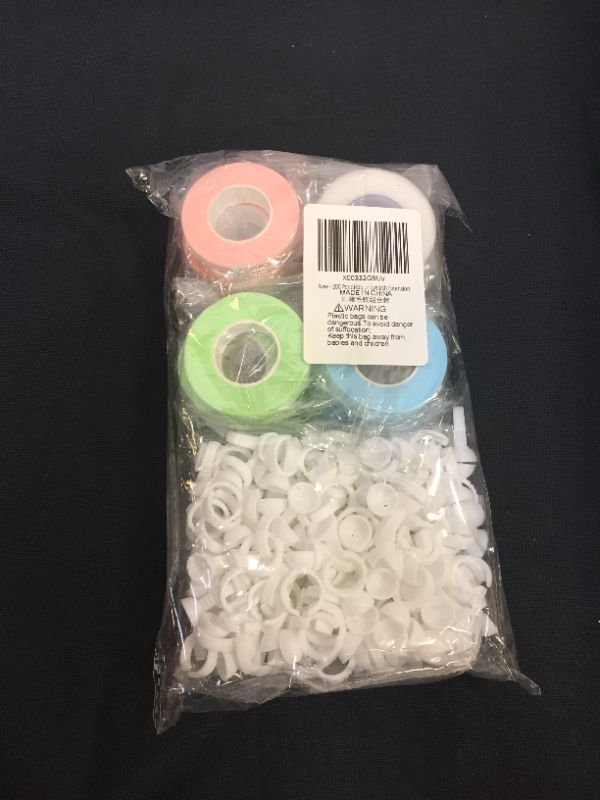 Photo 2 of 200 Pcs dispossible glue rings & 16 Rolls eyelash extension tapes,Breathable adhesive Fabric lash Tape,Micropore Medical Tape,Tattoo Glue Ring Holder, Disposable Pigment Ring Cup for Eyelash Extension
