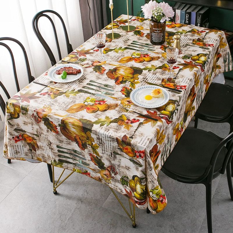 Photo 1 of 100% WATERPROOF, OIL PROOF, FALL, THANKSGIVING, PUMPKIN TABLE CLOTH 60IN X 102IN