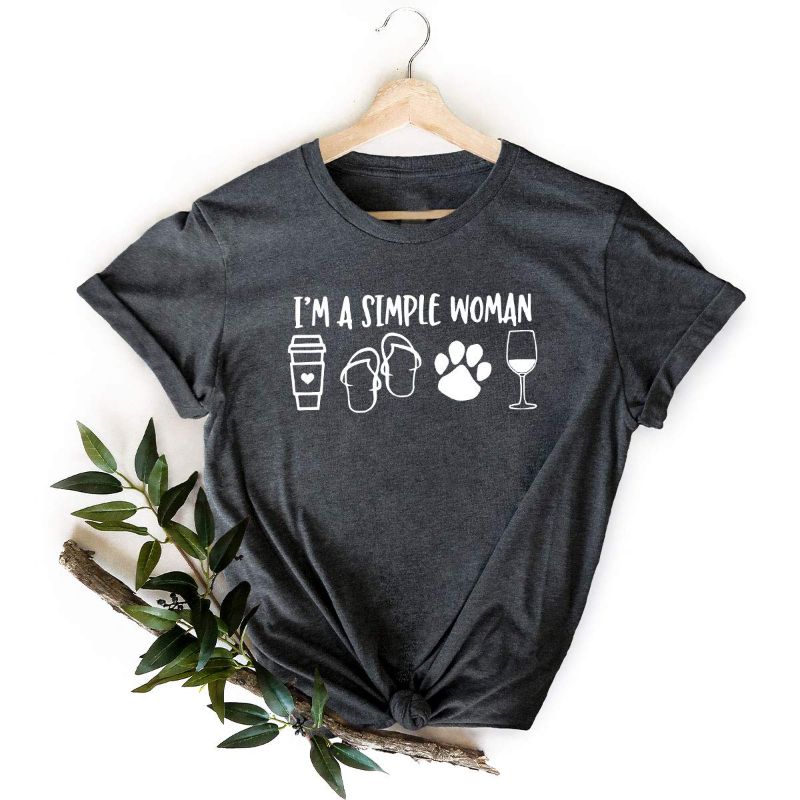 Photo 1 of I'm A Simple Woman T-shirt, Coffee Shirt, Wine Shirt, Dog Mama, Coffee Drinker, Wine Tshirt, Birthday Gift for Woman, Gift for Mom LARGE, GRAY 