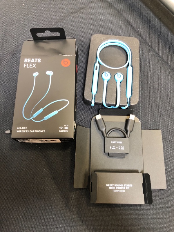 Photo 2 of Beats Flex Wireless Earbuds – Apple W1 Headphone Chip, Magnetic Earphones, Class 1 Bluetooth, 12 Hours of Listening Time, Built-in Microphone - Blue
