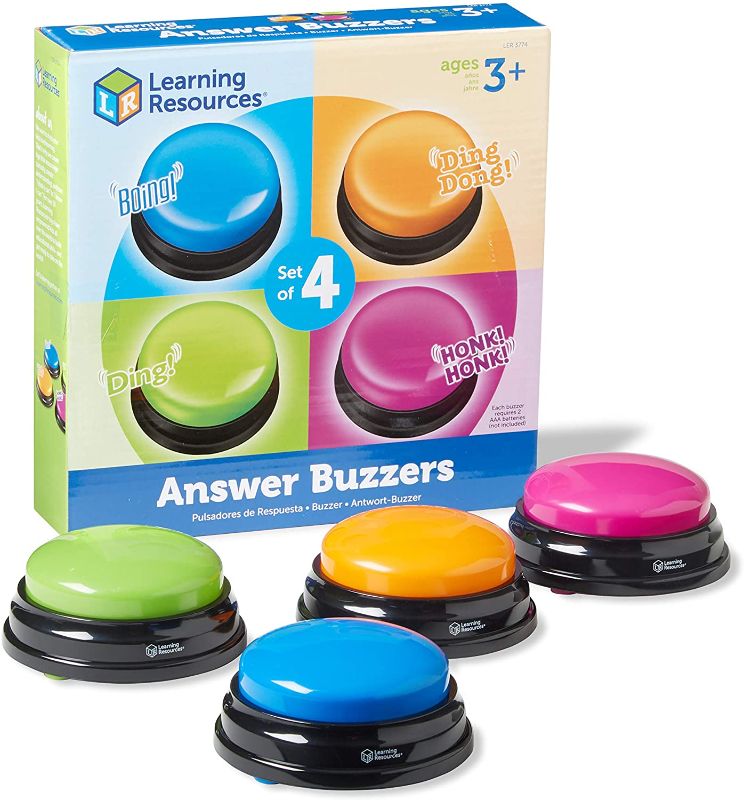 Photo 1 of Learning Resources Answer Buzzers - Set of 4, Ages 3+ Assorted Colored Buzzers, Game Show Buzzers, Perfect for Family Game and Trivia Nights
