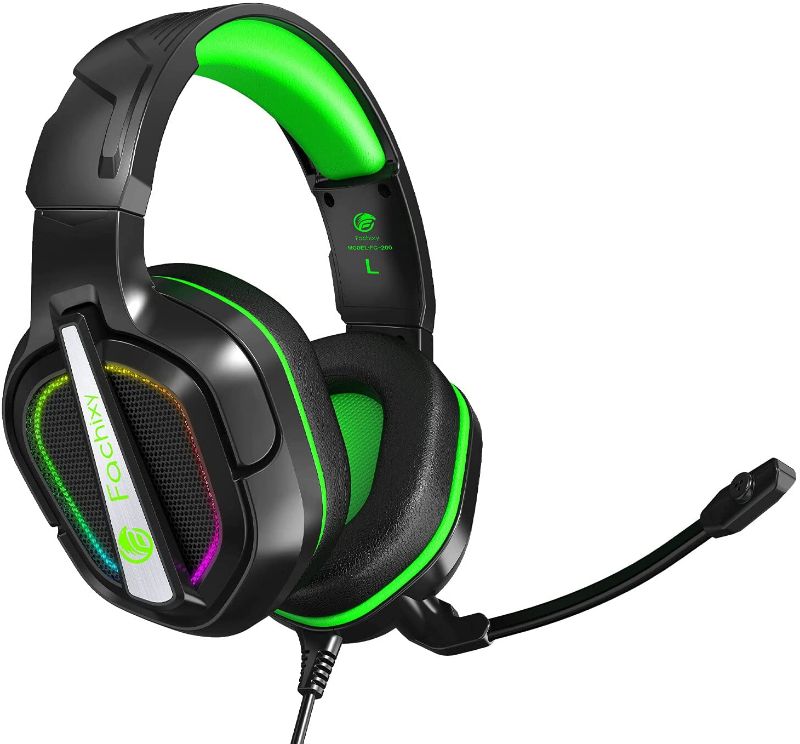 Photo 1 of Fachixy FC-200 Stereo Gaming Headset for PS4 Xbox One X/S PS5, Noise Cancelling, Over Ear Headphones with RGB Light & Mic for Laptop, PC Nintendo, 50MM Driver.- GREEN 