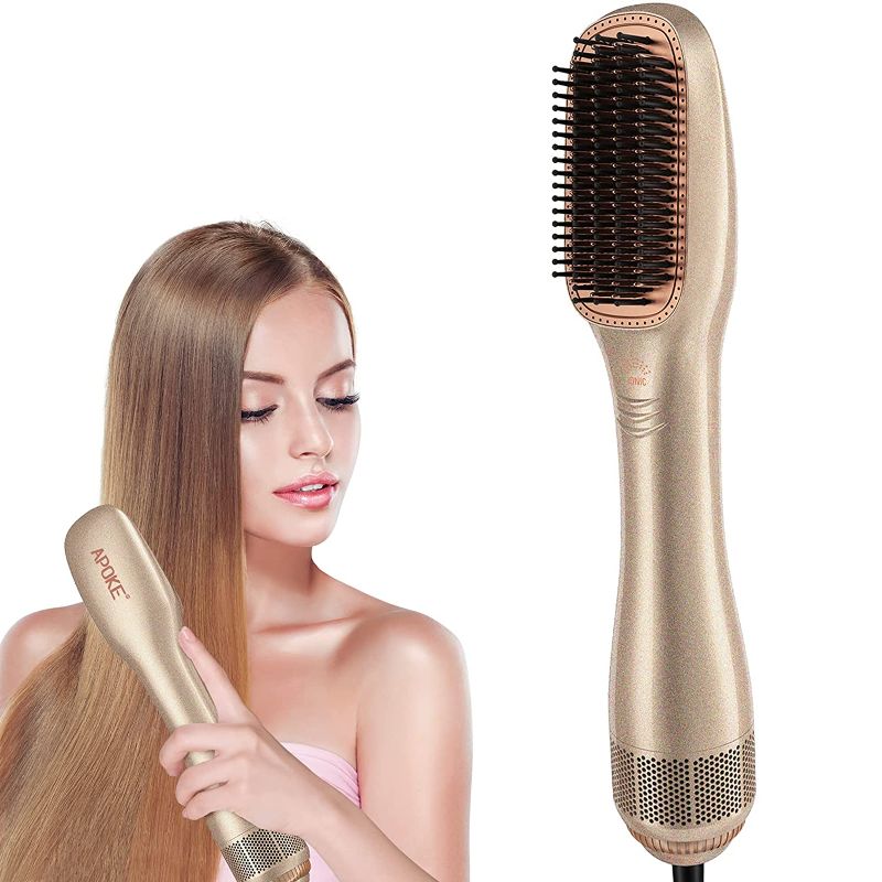 Photo 1 of APOKE Blow Dryer Brush for Women, Professional 1200W Powerful Ceramic Tourmaline Negative Ion Brush Dryer, 3 Heat/2 Speed Brush Hair Dryers for All Hair Types
