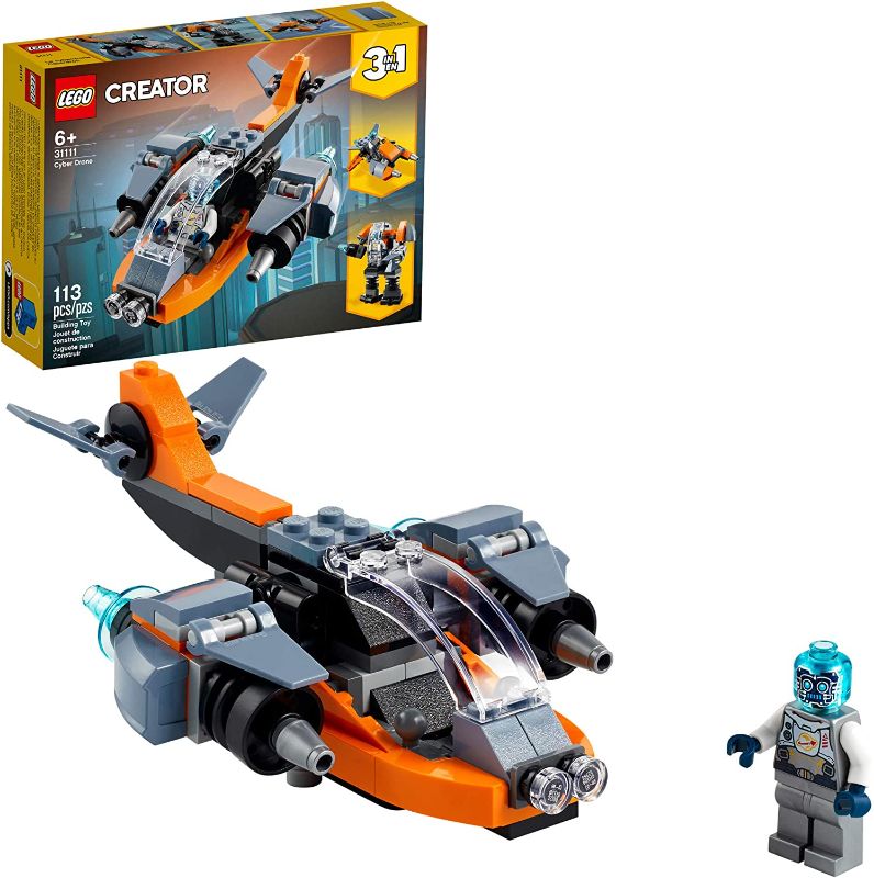 Photo 1 of LEGO Creator 3in1 Cyber Drone 31111 3in1 Toy Building Kit Featuring a Cyber Drone, Cyber Mech and Cyber Scooter, New 2021 (113 Pieces)
sealed - box has minor damage 