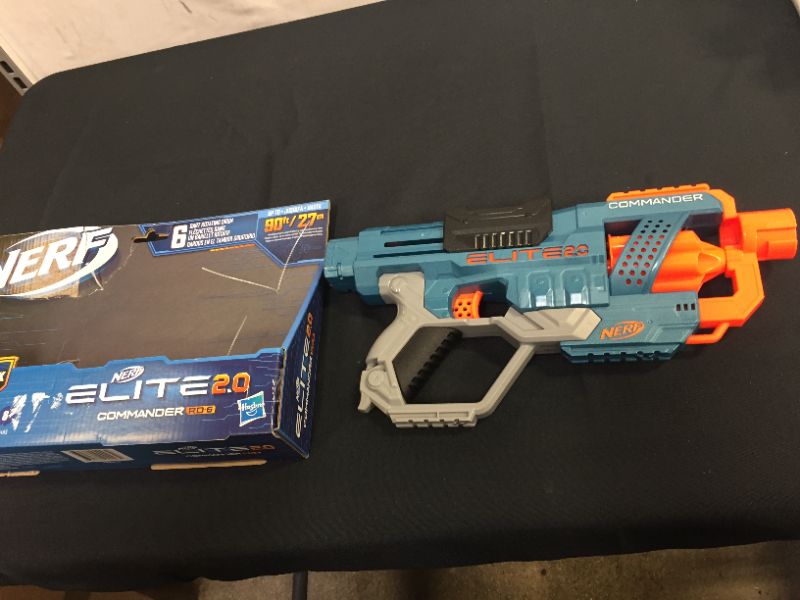 Photo 2 of NERF Elite 2.0 Commander RD-6 Blaster, 12 Official Darts, 6-Dart Rotating Drum, Tactical Rails, Barrel and Stock Attachment Points
