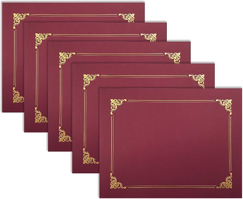 Photo 1 of 25 Pack Red Certificate Holders, Diploma Holders, Document Covers with Gold Foil Border, by Better Office Products, for Letter Size Paper, 25 Count, Crimson Red
