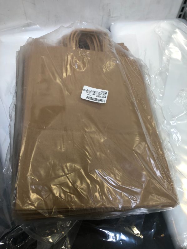 Photo 2 of 50 Pack - Premium Quality - Trendy Boutique Kraft Paper Bags with Handles | Bulk mall Brown Paper Gift Bags, Perfect Kraft Bag, Party Bag or Shopping Bag (10" X 5" X 13", Brown)
