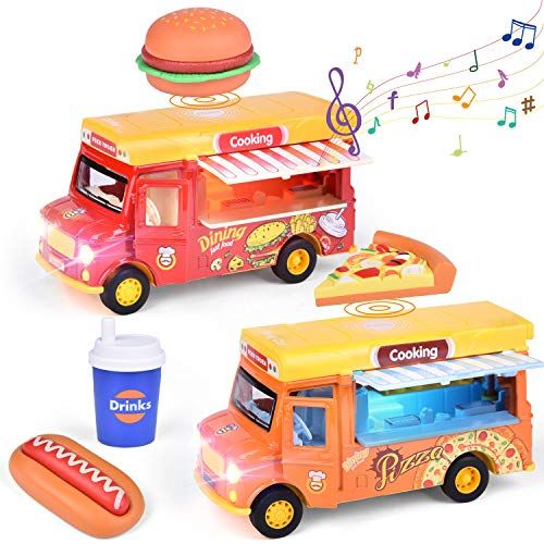 Photo 1 of FUN LITTLE TOYS 2 Pack Pull Back Cars Food Trucks with Music and Light, Die-Cast Cars Gift for Toddler Girls and Boys
