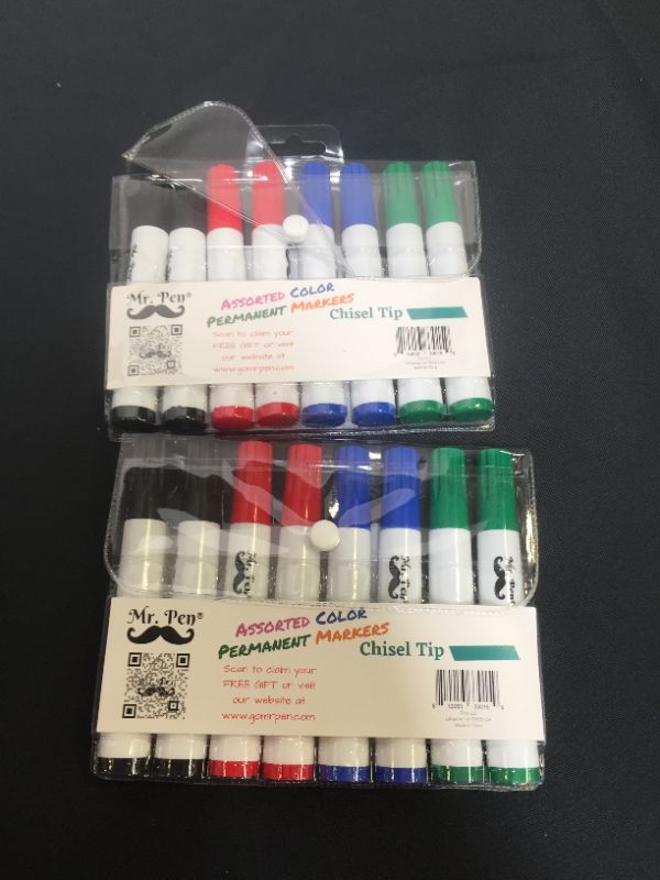 Photo 2 of 2 units of Mr. Pen- Permanent Markers, 8 Pack, Assorted Colors, Chisel Tip, Colored Markers