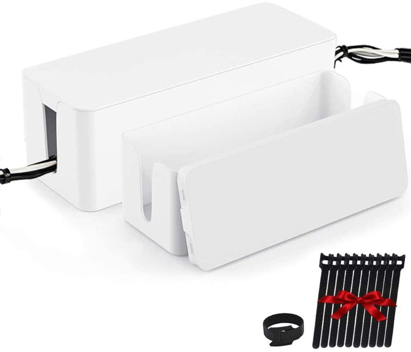 Photo 1 of 
ShellKingdom Cable Management Box, Cable Organizer for Cable and Cord Management, Storage and Holder to Cover and Hide & Power Strips & Cords (White 2 Set)
