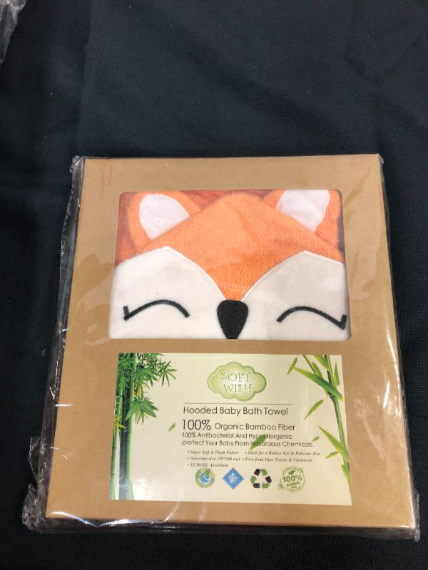 Photo 2 of Fox Style Bamboo Baby Hooded Bath Towel & Washing Glove Set - Size 40x28”, Soft and Comfortable, Ultra Absorbent, 100% Natural for Baby (Orange)
