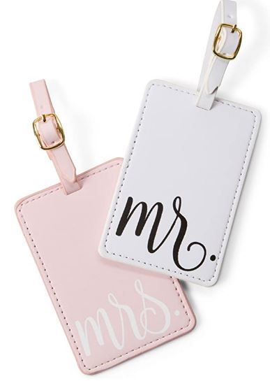 Photo 1 of Travel Mr and Mrs Luggage Tags: Cute, Unique Pink and White, Flexible and Sturdy Leather Suitcase Bag Identifiers for Men and Women - Baggage Tag Identification Set of 2 for Cruise or Airplane Travel

