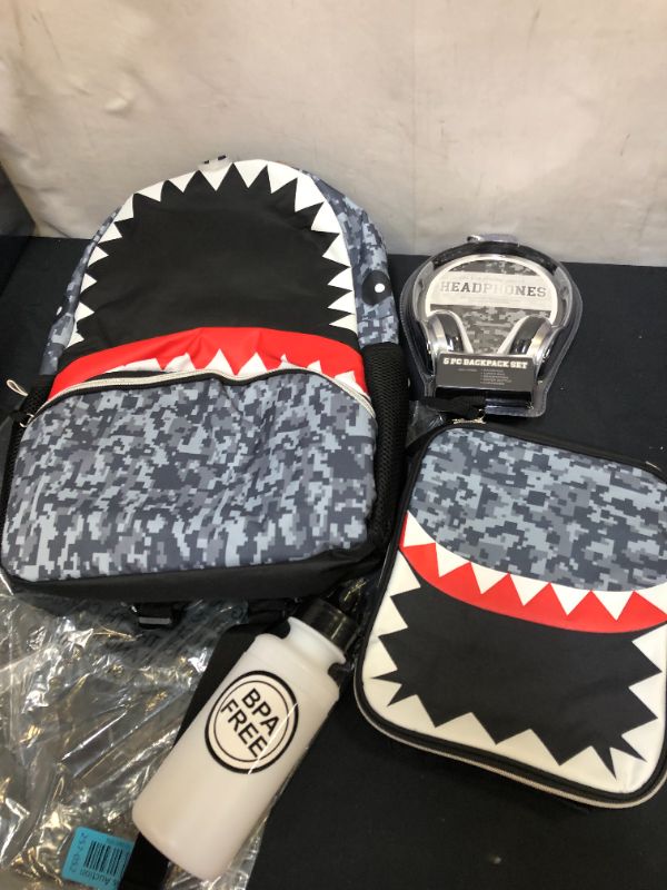 Photo 1 of L2D 16" Backpack with Lunch Bag and Headphones - Shark Bite
