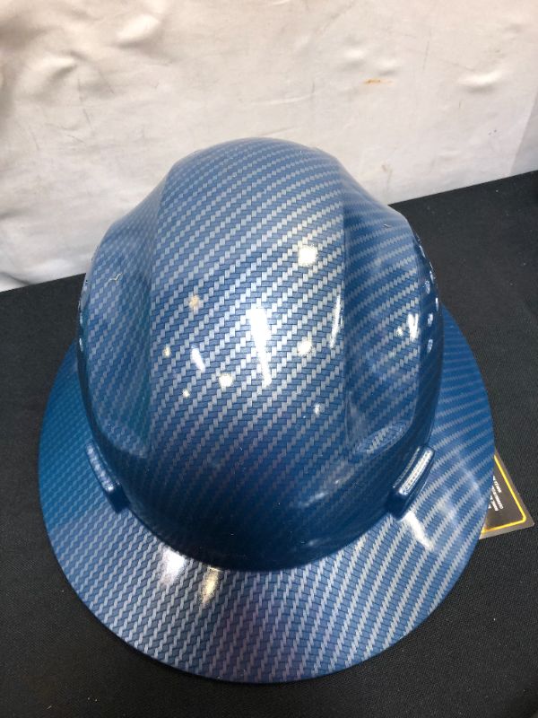 Photo 2 of HDPE Hydro Dipped Blue/Silver Full Brim Hard Hat with Fas-trac Suspension
