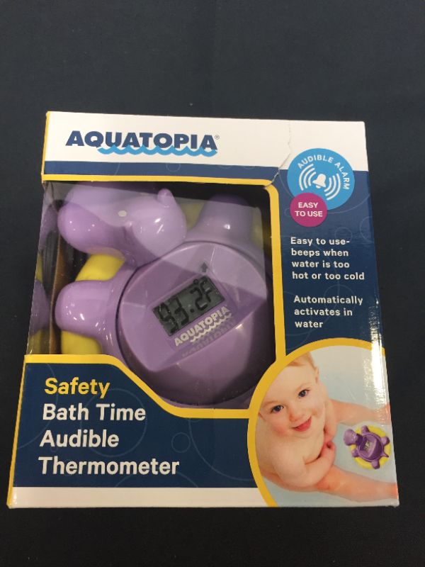 Photo 1 of AQUATOPIA Floating Safety Bath Thermometer for Infants in Full Color Box, Digital Audible Alarm, Beeps When Too hot or Too Cold! (Purple) d)
