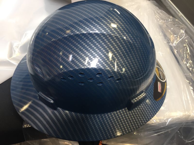 Photo 2 of HDPE Hydro Dipped Blue/Silver Full Brim Hard Hat with Fas-trac Suspension ADJUSTABLE SIZES 20.47-24.8 INCH
