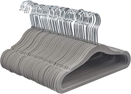 Photo 1 of Amazon Basics Kids Velvet, Non-Slip Clothes Hangers, Gray - Pack of 50
