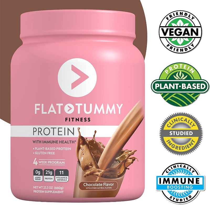 Photo 1 of 29.6 OZ - Flat Tummy Chocolate Protein for Women - Plant-Based Powder Supplement for Lean Muscle Growth, Muscle Recovery, Immunity Support - Gluten-Free, Dairy-Free, Soy-Free Protein EXP 06/2022