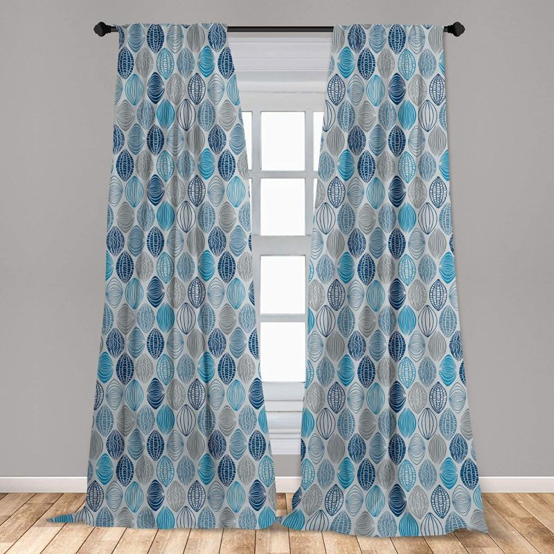 Photo 2 of Ambesonne Grey Blue Window Curtains, Round Shapes with Swirls Scale and Stripes Ornamental Motifs, Lightweight Decorative Panels Set of 2 with Rod Pocket, 56" x 95", Navy Blue