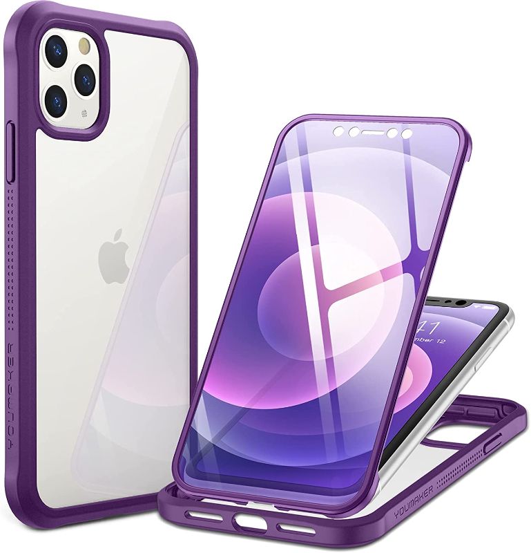 Photo 1 of 2 PACK - YOUMAKER Janus Designed for iPhone 11 Pro Max Case with Built-in Tempered Glass Screen Protector & Anti-Scratch Clear Back Full Body Slim Fit Protective Phone case iPhone 11 Pro Max 6.5 Inch-Violet