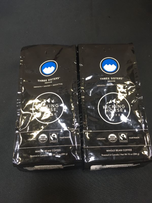 Photo 2 of 2 PACK - Kicking Horse Coffee, Three Sisters, Medium Roast, Whole Bean, 10 Oz - Certified Organic, Fairtrade, Kosher Coffee EXP MAY 2022