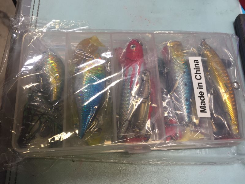 Photo 2 of YOESE 106 PCS A Fishing Lure Kit Set Including Frog Lures Soft Fishing Lure Hard Metal Lure VIB Rattle Crank Popper for Trout Bass Salmon Walleye Saltwater Freshwater (with Free Tackle Box)