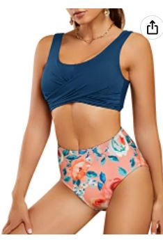 Photo 1 of Foshow Womens Strappy Bandage Bikini Set Floral High Waisted Ruched Swimsuits 2 Piece Twist Front Bottoms Swimsuit GREEN SIZE LARGE 
 STOCK PHOTO IS A DIFFERENT COLOR 