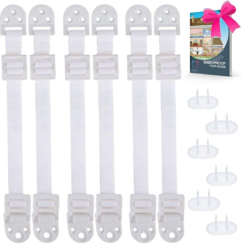 Photo 1 of Furniture Anchors for Baby Proofing (6 Pack+6 Outlet Covers+EBOOK) TV Straps Safety Anti-Tip Kit, Furniture Mount Baby Proof, Earthquake Straps for Bookshelf, Dresser Secure to Wall,Child Anchor Strap