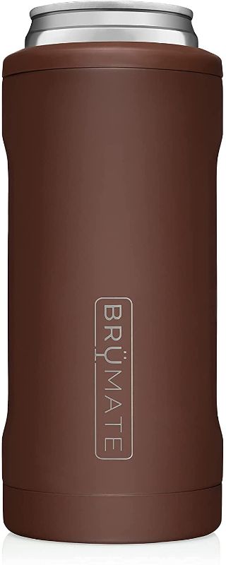 Photo 1 of BrüMate Hopsulator Slim Double-walled Stainless Steel Insulated Can Cooler for 12 Oz Slim Cans (Matte Pecan)
