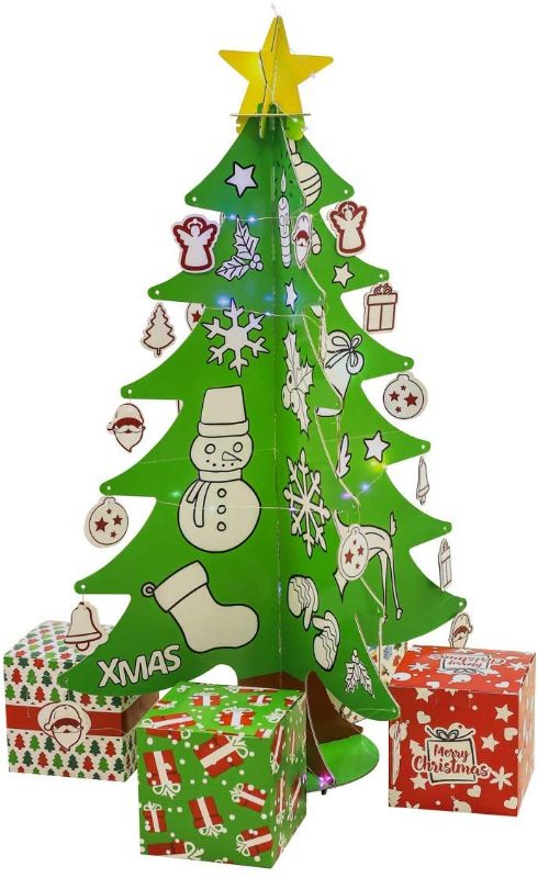 Photo 1 of PickMe DIY Craft Christmas Tree Kit for Kids | Mini 3D Coloring Xmas Tree with 12 Washable Markers, 4 Gift Boxes, 2m LED Lights Strip | Decorations & Ornaments for Home & Classroom (6Pcs 1.6ft)
