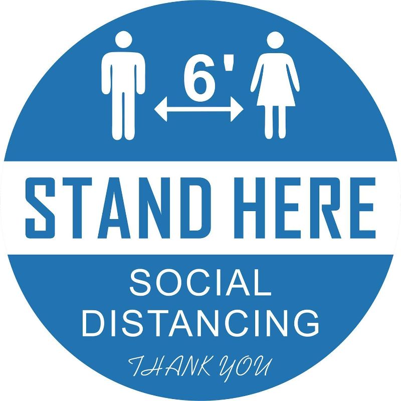 Photo 1 of 12 Pack Social Distancing Floor Decals Stickers, Safety Floor Signs Marker, Stand Here to Maintain a 6FT Social Distance - 8" Round (2 pack, total 24)
