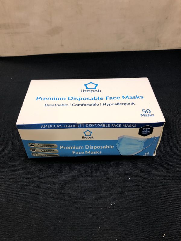 Photo 2 of 50pcs Litepak Disposable Face Mask Thickness Comfort Earloops (Sky Blue, 50 Masks (1 Box))
