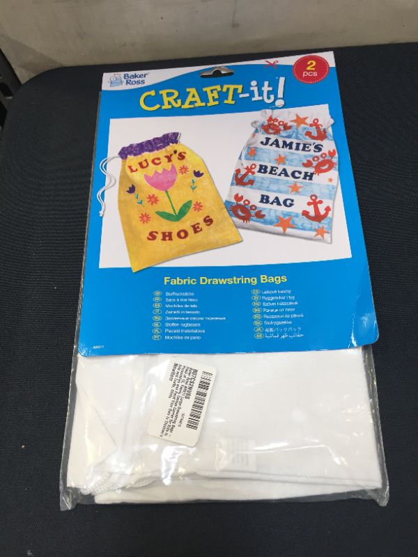 Photo 2 of Baker Ross AR611 Large Drawstring Bags-Pack of 2, Fabric Canvas Carrier for Kids to Personalise and Paint Your Own in Children's Arts and Crafts, White
