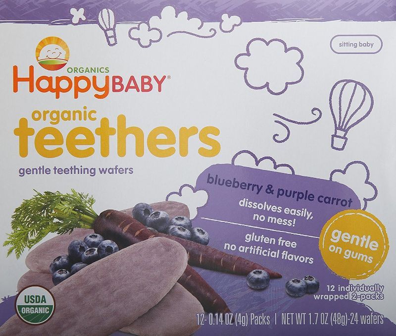 Photo 1 of Happy Family Baby Gentle Teethers Organic Teething Wafers , 0.14 Ounce Packets (Box of 12) Soothing Rice Cookies for Teething Babies Dissolves Easily Gluten Free No Artificial Flavor best by 08.17.2022
