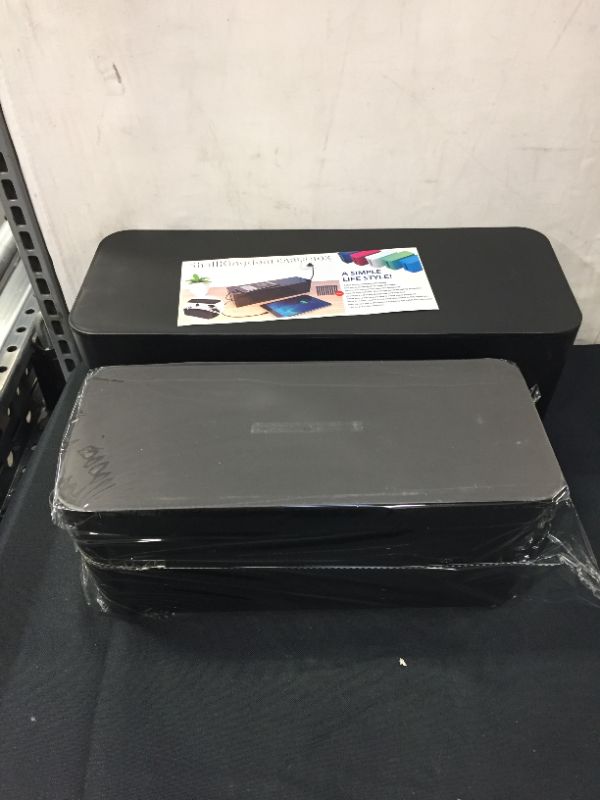 Photo 1 of [Set of Three] Cable Management Boxes Organizer, Large Storage Wires Keeper Holder for Desk, TV, Computer, USB Hub, System to Cover and Hide & Power Strips & Cords (Black)
