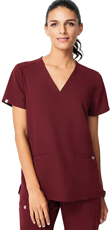 Photo 1 of FIGS Casma Three-Pocket Scrub Top for Women – Tailored Fit, Super Soft Stretch, Anti-Wrinkle Medical Scrub Top Burgundy 2XL 