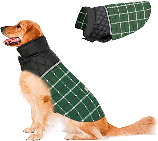 Photo 1 of Dog Jacket Winter Coats for Dogs Coat Sweater for Cold Weather Reversible Waterproof Warm Dog Sweaters for Small Medium Large Dogs (XL, Green)
