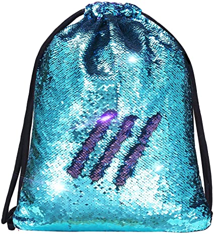 Photo 1 of Alritz Mermaid Sequin Drawstring Bags Reversible Sequin Dance Bags Gym Backpacks for Girls Kids BLUE/PURPLE