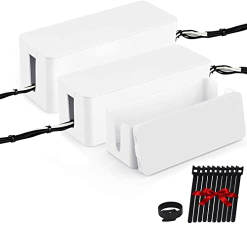 Photo 1 of [Set of Three] Cable Management Boxes Organizer, Large Storage Wires Keeper Holder for Desk, TV, Computer, USB Hub, System to Cover and Hide & Power Strips & Cords (Ice White) FACTORY SEALED