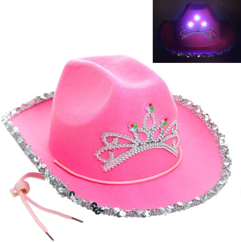 Photo 1 of GIFTEXPRESS CHILD LED Blinking Pink Tiara Cowgirl hat Cowboy Hat - CHILD SIZE