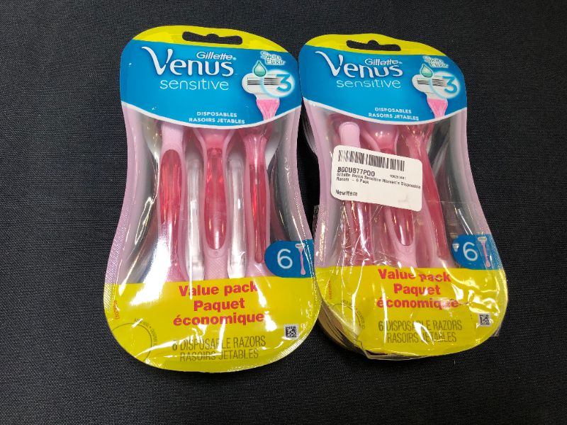Photo 2 of 2 PACK - Gillette Venus Sensitive Disposable Razors for Women with Sensitive Skin, 6 Count, Delivers Close Shave with Comfort, Pink and White