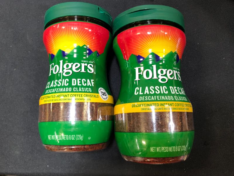 Photo 2 of 2 PACK - Folgers Classic Decaf Decaffeinated Instant Coffee Crystals, 8 Ounces EXP FEB 2023